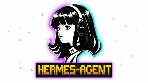 Hermes-Agent logo: anime girl with headphones and pixel wordmark