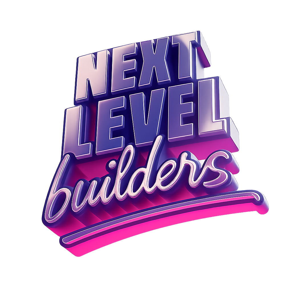 NextLevelBuilders logo: 3D retro neon lettering
